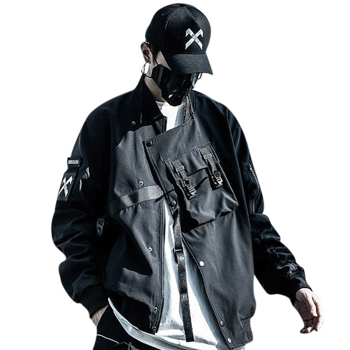 Black Large Front Pocket Tactical Windbreaker | AJ-102